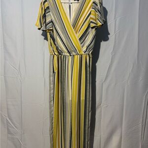 Luxology Yellow and Gray Striped Jumpsuit Size M